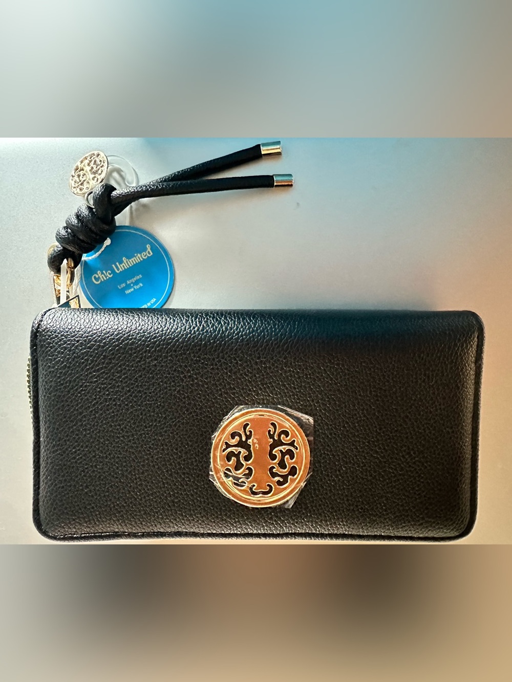 The Perfect Wallet!  Black Double Zip Wallet /Wristlet w/ Gold Tree of Life.